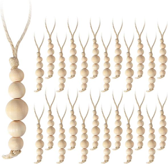 Christmas Decorations Indoor Decor: 24 Set Rustic Wood Bead Christmas Tree Ornaments, Boho Farmhouse Xmas Home Decor, Natural Wooden Hanging Decorations for Christmas Tree Fireplace Garland