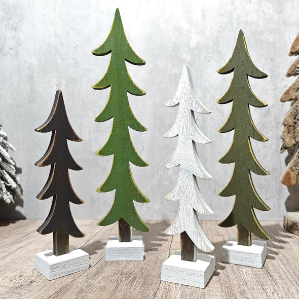 Christmas Decorations Indoor, 3Pcs Rustic Wooden Christmas Trees Tabletop Decorations,Black, White, Natural Green Color Home Decor for Home Office Farmhouse Centerpieces Original