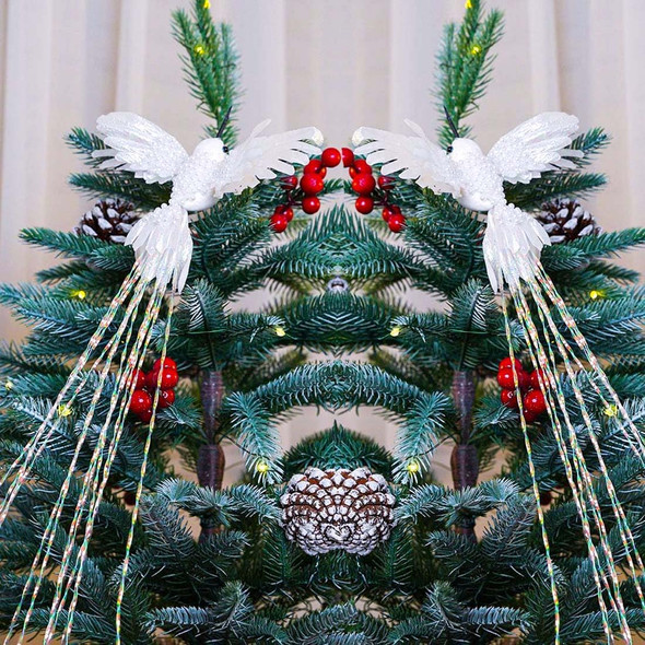 2 Pack Christmas Tree Ornaments Set White Silver Artificial Glitter Birds for Xmas Tree Garland Wreath Decoration for Home Holiday Wedding Party Decor 16.5 inch Bird Long Tail