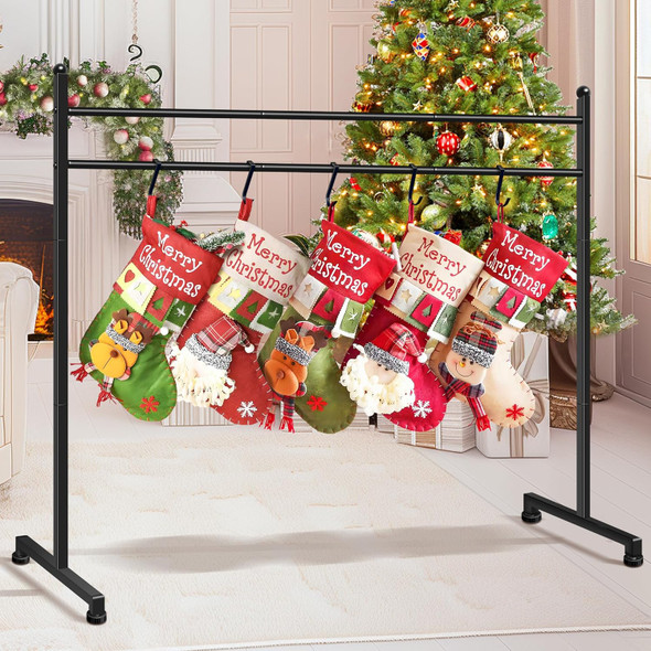 Christmas Stocking Holder Stand with 12 Hooks, standing Stocking Holders for Mantle, Classic Heavy Duty Stocking Garland Hangers for Mantel(Black)