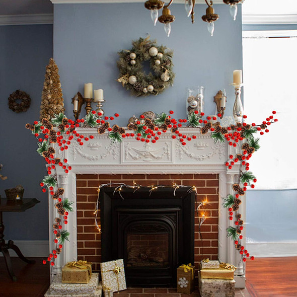 TURNMEON 6 FT Christmas Garland Christmas Decorations Red Berries Garlands Pine Cones Bristle Pine Garlands Realistic Christmas Garlands for Mantle Fireplace Xmas Garlands Home Decor Indoor Outdoor