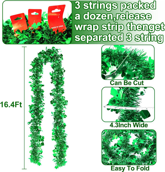 TURNMEON 3 Pack Total 49.2 Ft St.Patrick's Day Tinsel Garlands Decorations DIY Shamrocks Wreath for Front Door Irish Leprechaun Hat St.Patrick's Day Decorations Outdoor Indoor Home,16.4Ft by 4.3" Each TURNMEON 3 Pack Total 49.2 Ft St.Patrick's Day Tinsel Garlands Decorations DIY Shamrocks Wreath for Front Door Irish Leprechaun Hat St.Patrick's Day Decorations Outdoor Indoor Home,16.4Ft by 4.3" Each