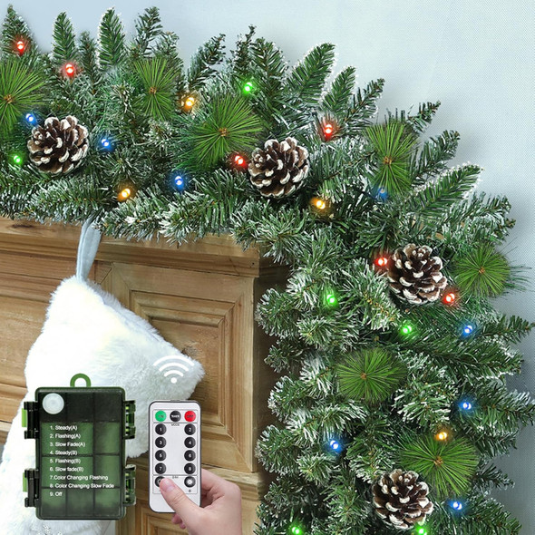 Remote Control&Timer - 9Ft by 12Inch Prelit Christmas Garland Decorations Snowy Thick Garland with 50 Colorful Lights 8 Modes 250 Branch Tips 20 Canyon Pines 10 Pinecones Xmas Garland Mantle Fireplace
