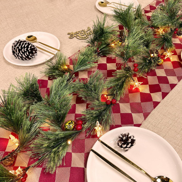 6FT Dual Color Changing Smokey Christmas Garland with Lights Timer 8 Mode, Prelit Natural Rustic Cedar Pine Garland with Warm White & Colorful Lights Pine Cones Berry Bell for Mantle Fireplace Stairs