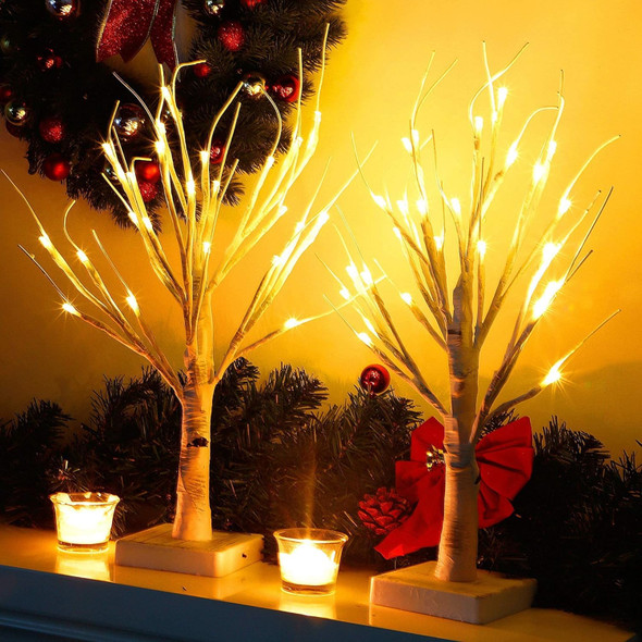 Twinkle Star 2 Pack 24 LED Lighted Birch Tree for Home Decor, Battery Operated Tabletop Mini Artificial Tree for for Christmas Centerpiece Mantel Indoor Wedding Party Fall Decoration 2 FT