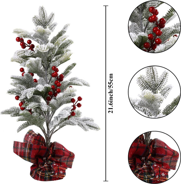 U’Artlines 2 Pack Mini Christmas Trees,22 Inch Artificial Snowy Xmas Tree with Red Berry Christmas Snow Trees with Solid Base for Christmas Holiday Decor Party Home Table Craft Tabletop Decorations