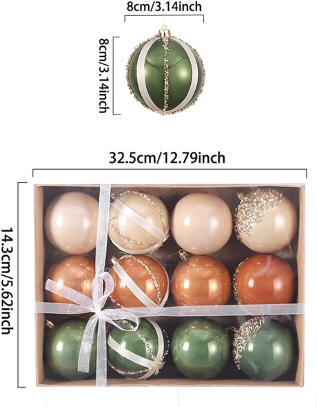 12 Pcs Christmas Ball Ornaments Set Brown Green Champagne Neutral Shatterproof Christmas Tree Decorations 3.15 Inch Glittering Decorative Hanging Ornament Bulk for Xmas Tree Wreath Holiday Party Decor 12 Pcs Christmas Ball Ornaments Set Brown Green Champagne Neutral Shatterproof Christmas Tree Decorations 3.15 Inch Glittering Decorative Hanging Ornament Bulk for Xmas Tree Wreath Holiday Party Decor