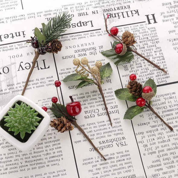 30 Pcs Artificial Pine Picks, Red Berry Stems Pine Branches Mini Artificial Holly Red Berry Pine Cone Picks for Christmas Holiday Decor Crafts s
