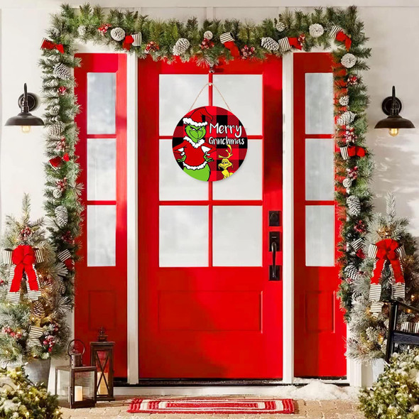 Christmas Decorations Door Sign, Merry Christmas Hanging Home Decor Wooden Christmas Wreath for Front Door Christmas Decorations for Xmas Christmas Tree Wall Window Indoor Outdoor