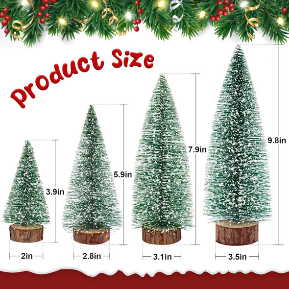 Small Christmas Tree with Lights, 4 Pcs Table Top Mini Christmas Tree with Wooden Bases, LED String Light Small Bottle Brush Pine Tree Decor for Xmas Holiday Party Home Indoor Christmas Decoration
