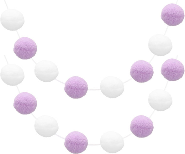 uxcell 2pcs Pom Pom Garland 6.6 Ft 30 Balls Colorful Felt Ball Garland for Wall Christmas Tree Decor Birthday Banner Easter Party Decorations, White, Light Purple