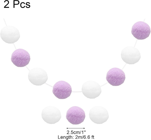 uxcell 2pcs Pom Pom Garland 6.6 Ft 30 Balls Colorful Felt Ball Garland for Wall Christmas Tree Decor Birthday Banner Easter Party Decorations, White, Light Purple