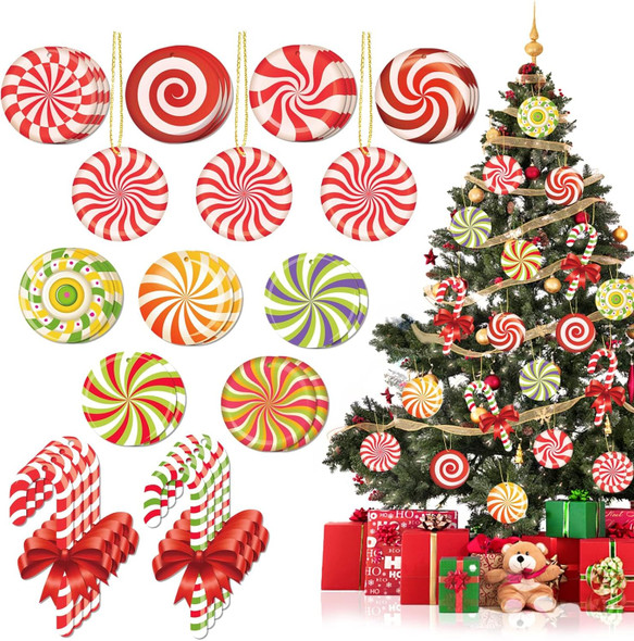 33pcs Christmas Decorations Candy Tree Ornaments - Colorful Candy Cane Lollipop Peppermint Hanging Christmas Ornaments for Christmas Tree Winter Year Party Decor, Candy Themed Party Supplies