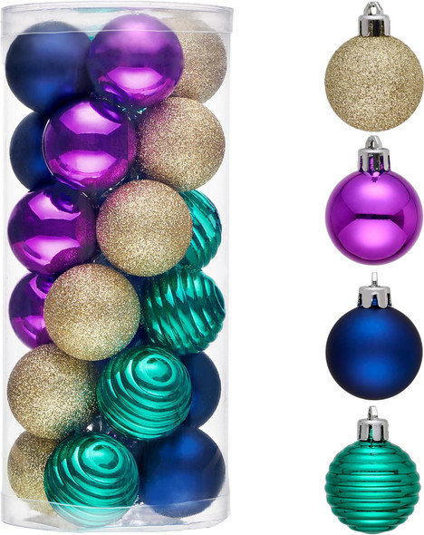 Valery Madelyn 1.57 Inches Small Christmas Tree Decorations Ornament Set for Fall Halloween, 24ct Peacock Purple Blue Shatterproof Christmas Ball Ornaments Bulk, Hanging Decor for Xmas Holiday Party