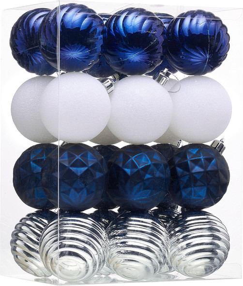 Valery Madelyn Christmas Tree Decorations Ornament Set for Fall Halloween Decor, 24ct Navy Blue and Silver Shatterproof Ball Ornaments, 2.36 Inches Hanging Ornaments for Xmas Holiday Party