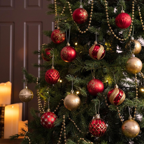 Valery Madelyn Christmas Ornaments Set, 30ct Red and Gold Shatterproof Christmas Tree Decorations Ball Ornaments Bulk, 2.36 Inches Luxury Hanging Ornaments for Xmas Trees Holiday Decor