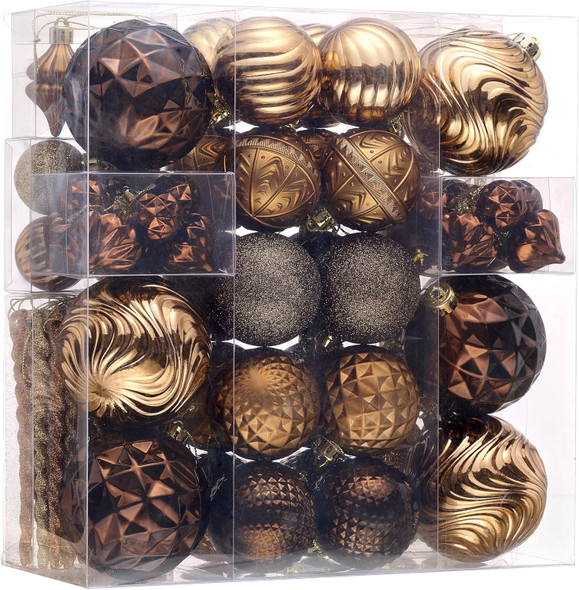 Valery Madelyn Christmas Tree Decorations Ornament Set for Fall Decor, 100ct Copper Brown Gold Shatterproof Christmas Ball Hanging Ornaments Bulk for Xmas Holiday Party Decor (Variety Style and Size)
