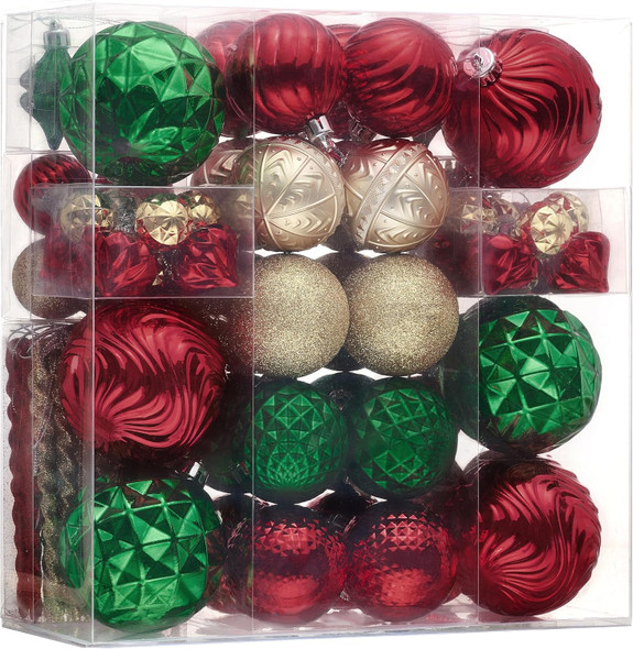 Valery Madelyn Christmas Tree Decorations Ornament Set for Fall Decor, 100ct Red Green Gold Shatterproof Christmas Ball Hanging Ornaments Bulk for Xmas Holiday Party Decor (Variety Style and Size)
