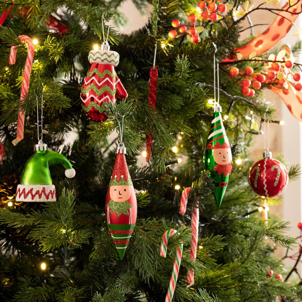 Valery Madelyn Christmas Ball Ornaments, 40ct Elf Red Green White Shatterproof Christmas Tree Decorations Set, Variety Whimsical Decorative Hanging Ornament Bulk for Xmas Holiday Party Decor