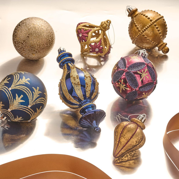 Valery Madelyn Christmas Tree Ornaments Set, 60ct Bronze Copper Gold and Purple Shatterproof Christmas Tree Decorations Bulk, Luxury Hanging Ball Ornaments for Xmas Trees Holiday Decor