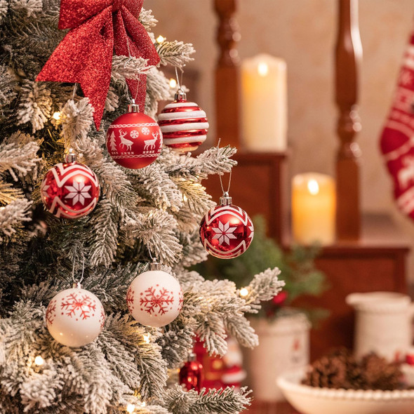 Valery Madelyn Christmas Ornaments Tree Decorations, 24ct Red and White Shatterproof Christmas Ball Ornaments Set, 2.36 Inch Decorative Hanging Ornament Bulk for Xmas Holiday Party Decor