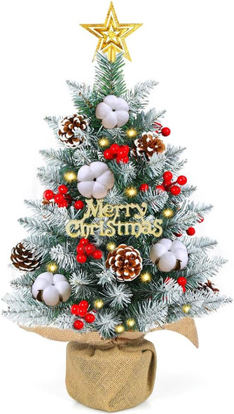 Vanleonet Mini Christmas Tree 24 Inch Small Tabletop Christmas Tree with LED Lights Ornaments Artificial Xmas Tree Christmas Decorations Indoor