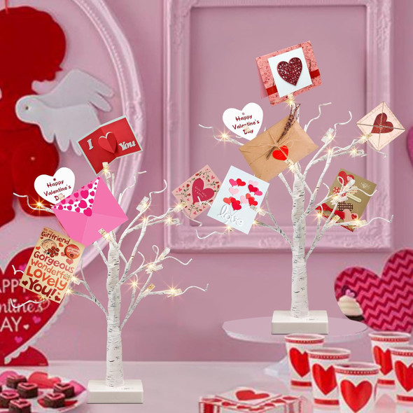 Vanthylit Money Tree Holder Set of 2, 24 LED Warm White Lights Battery Powered Timer, with Clips and Greeting Cards, Holder Decor for Photo Mother's Day Christmas Graduation s