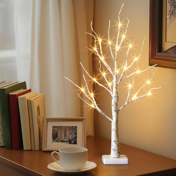 Vanthylit Lighted Birch Tree Battery Powered Tabletop Tree Decorations for Home Mantle Party Christmas Decorations (22 Inch)