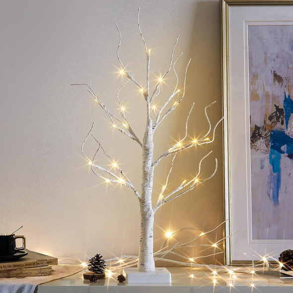 Vanthylit Lighted Birch Tree Battery Powered Tabletop Tree Decorations for Home Mantle Party Christmas Decorations (22 Inch)