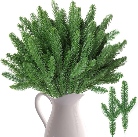 50 PCS Artificial Pine Branches Christmas Faux Pine Greenery Stems Fake Cedar Pine Needles Picks for Christmas Tree Wreath Garland DIY Crafts Holiday Home Decoration