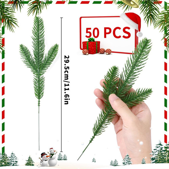 50 PCS Artificial Pine Branches Christmas Faux Pine Greenery Stems Fake Cedar Pine Needles Picks for Christmas Tree Wreath Garland DIY Crafts Holiday Home Decoration