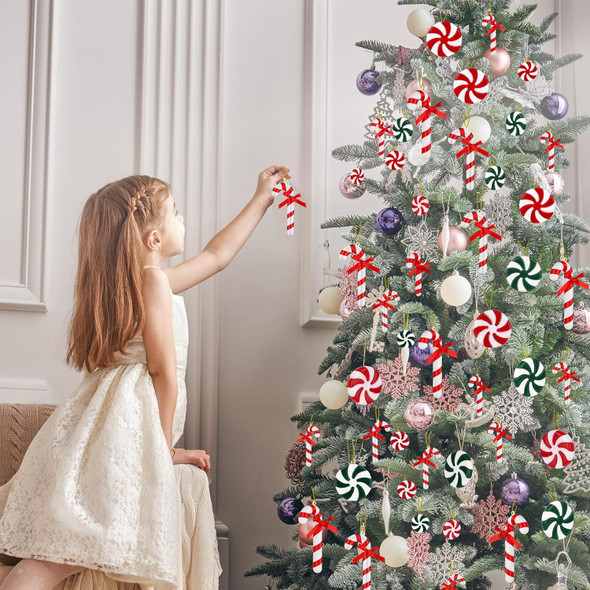 Christmas Candy Cane Christmas Tree Decorations, Red and Green Peppermint Candy Cane Christmas Hanging Decorations for Xmas Year Holiday Festival Home Party Decor(40PCS)