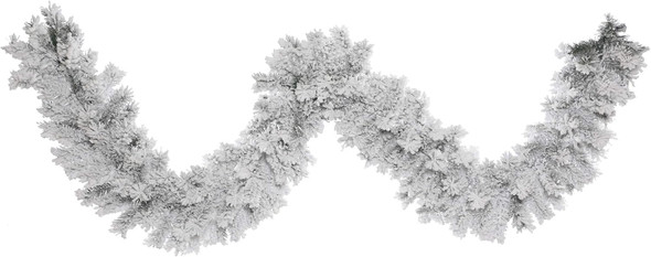 Vickerman 9' Flocked Alaskan Pine Artificial Christmas Garland, Unlit - Faux Pine Christmas Garland - Seasonal Indoor Home Decor - Snowy Garland for Holidays