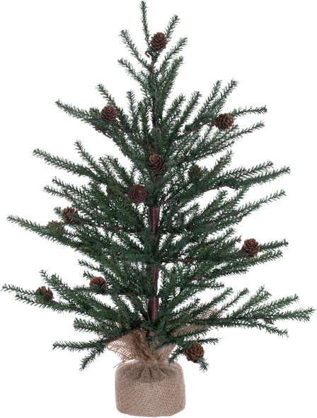 Vickerman 1.5 Foot Tall Caramel Pine Artificial Christmas Tree Unlit, Seasonal Indoor Home Decor with Decorative Burlap Base - Featuring Decorative Pine Cones