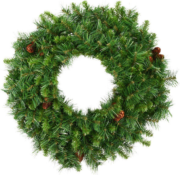 Vickerman 30" Cheyenne Pine Artificial Christmas Wreath with 260 PVC Tips - Indoor and Outdoor Use- Seasonal Holiday Decor - Featuring Pinecones for a Realistic Look
