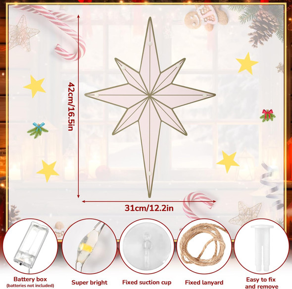 VIHOSE 17'' Bethlehem Star Christmas Light Christmas Silhouette Window Light LED Bethlehem Star Christmas Tree Wreath Decorations Accessories Hanging Ornaments for Home Yard Wall Outdoor