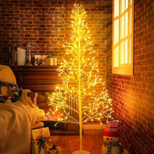 VIHOSE Christmas Lighted Birch Trees Alpine Artificial Christmas Tree Bendable Twig Warm White Lighted Trees Artificial Twig Fairy Light Tree for Home Christmas Party Holiday Decor(5 ft/ 384 LED)
