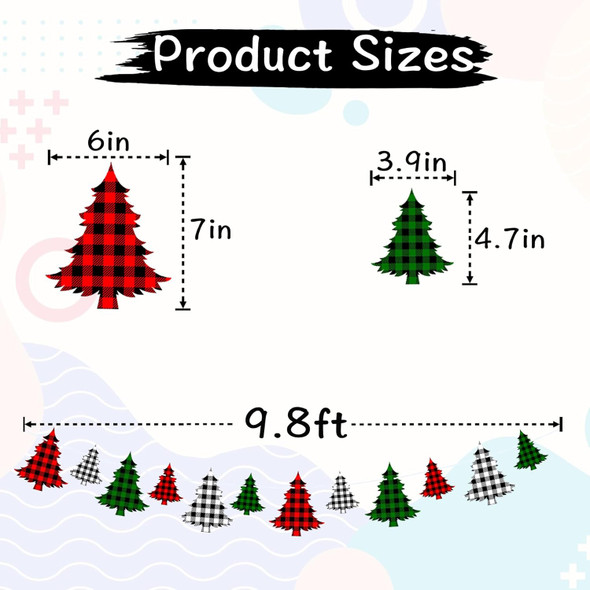 2 Pieces Felt Christmas Tree Garland Banner for Christmas Decorations, Buffalo Plaid Garland for Christmas Tree, Christmas Hanging Decorations for Mantle Fireplace Home Decor