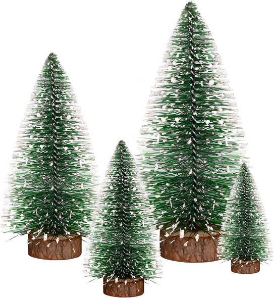 Bottle Brush Trees, Vlorart 4PCS Desktop Miniature Pine Tree Small Pine Tree with Wooden Bases Mini Christmas Bristle Brush Tree for Xmas Holiday Party Home Tabletop Tree Decor