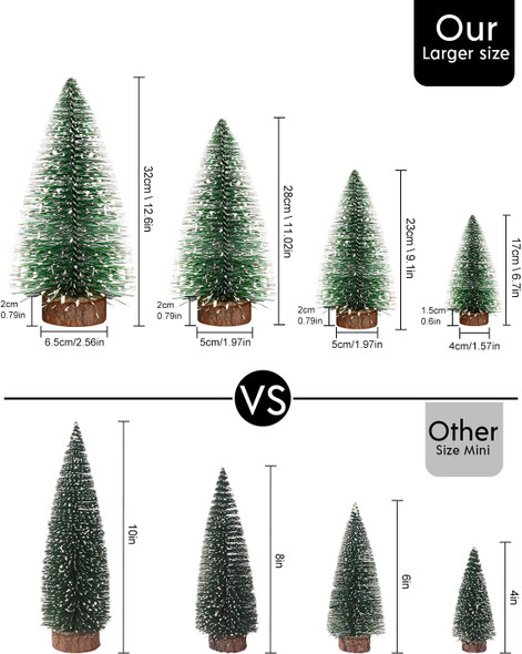 Bottle Brush Trees, Vlorart 4PCS Desktop Miniature Pine Tree Small Pine Tree with Wooden Bases Mini Christmas Bristle Brush Tree for Xmas Holiday Party Home Tabletop Tree Decor