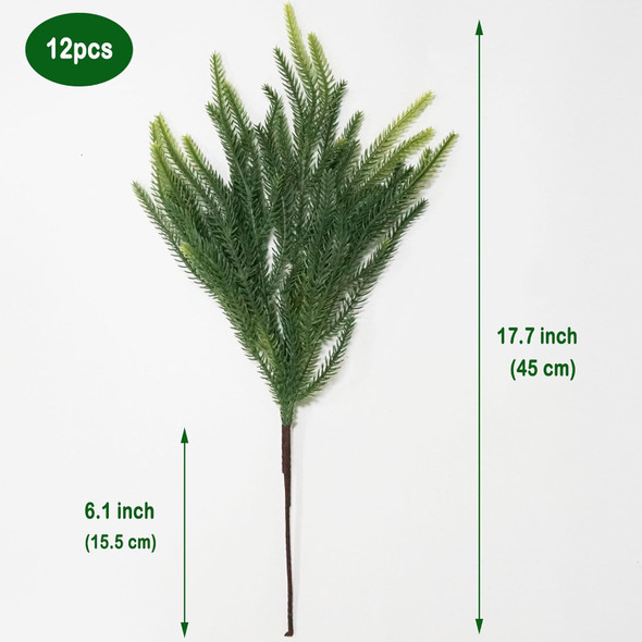 12 PCS Norfolk Pine Stems 18 Inch Christmas Norfolk Pine Branches Artificial Christmas Stems Faux Christmas Greenery for Xmas Norfolk Pine Garland Wreath Christmas Tree Home Decor