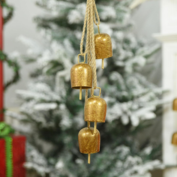 Gold Metal Vintage Bells with Jute Hanging Rope, Decorative Cow Bell for Weddings, Parties, and Christmas Wreaths, 1.7W x 2.8H