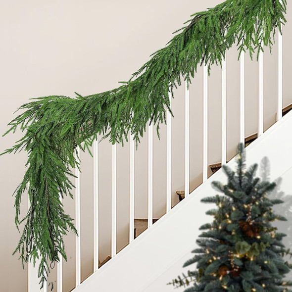 Watayo 6 Ft Christmas Norfolk Pine Garland- Dense Real Touch Pine Garland Ornament- Realistic Artificial Pine Greenery Garlands for Mantle, Table, Fireplace, Indoor, Outdoor Christmas Decoration