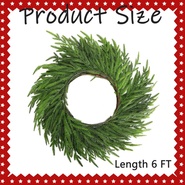 Watayo 6 Ft Christmas Norfolk Pine Garland- Dense Real Touch Pine Garland Ornament- Realistic Artificial Pine Greenery Garlands for Mantle, Table, Fireplace, Indoor, Outdoor Christmas Decoration