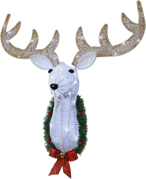 WATERGLIDE Lighted Christmas Wall Decor Reindeer Head, 28" Pre-Lit 3D Rudolph Hanging Wreath with Battery Operated, 8 Modes & Timer, Light Up for Front Door Window Indoor Outdoor Festive Xmas Holiday