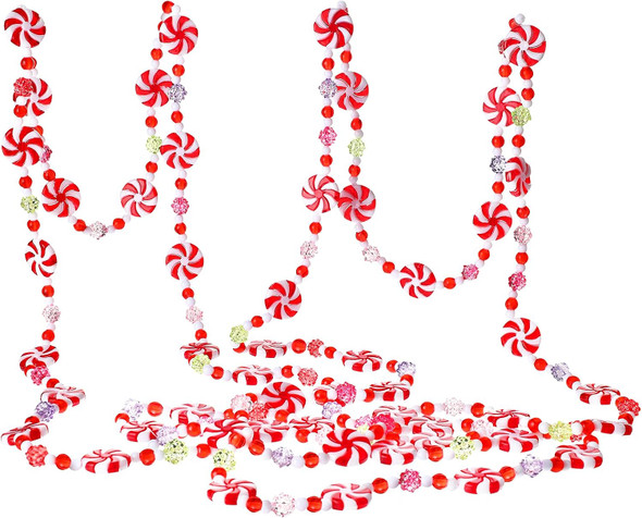 12 Feet Christmas Bead Garland Plastic Candy Swirl Garland Ornament Red and White Peppermint Beaded Garland Christmas Tree Decor for Xmas Party Supplies Holiday Favors Farmhouse Wall Hanging Ornaments