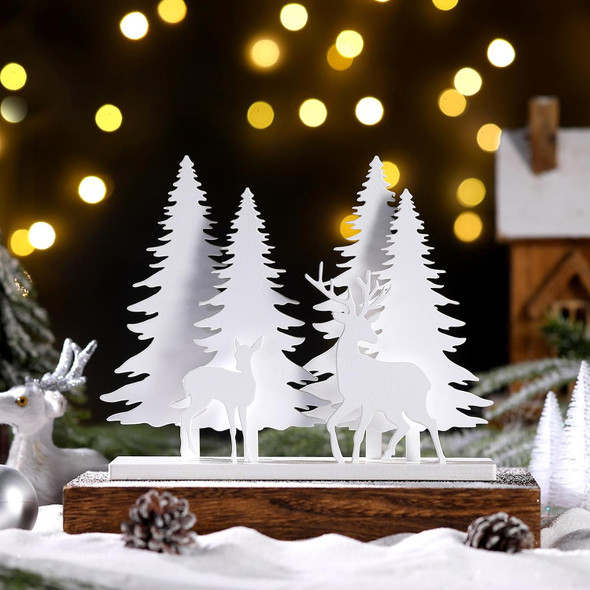 Wesiti Set of 6 Wooden Christmas Tree Elk Tabletop Decor Rustic Vintage Reindeer Tree Christmas Tabletop Decoration White Farmhouse Centerpiece Decor for Xmas Tabletop Mantle Fireplace Shelf Decor