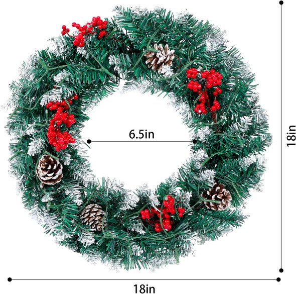 Christmas Wreath, Outdoor Lighted Wreaths for Christmas, Front Door Christmas Wreaths with 30 LED, Pre-Lit Battery Powered Christmas Door Decorations with Pine Cones, Berry Clusters, 18 Inches