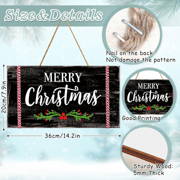 Whaline Merry Christmas Wooden Hanging Sign Xmas Holiday Welcome Wreath Sign Farmhouse Ornament Front Door Hanger Sign Decor for Indoor Outdoor Home Porch Window Wall Decor