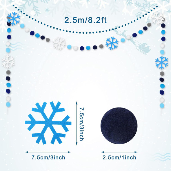 Whaline 8.2Ft Christmas Felt Ball Graland Winter Snowflake Cute Pom Pom Ball Snow Blue Flake Banner Xmas Tree Hanging Pom Bunting Garland for Winter Holiday Wonderland Party Mantel Wall Decor Supplies